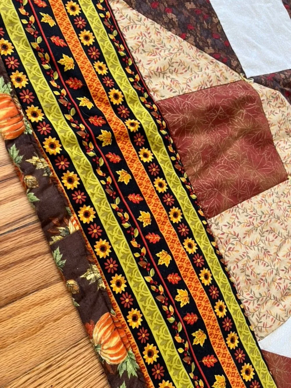 Handmade Fall Patchwork Quilt 64x64 Pumpkin Sunflower Autumn Throw